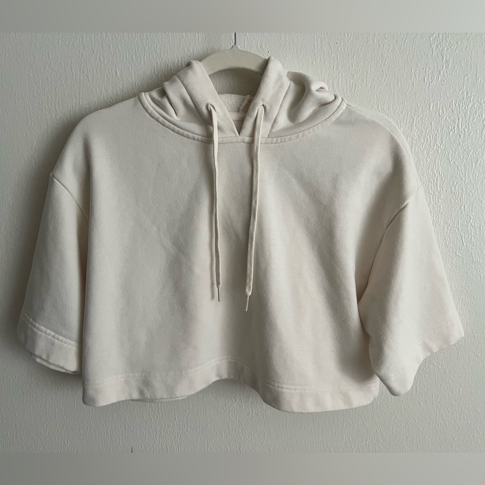 ALO cropped French terry ivory cream oversized hoodie